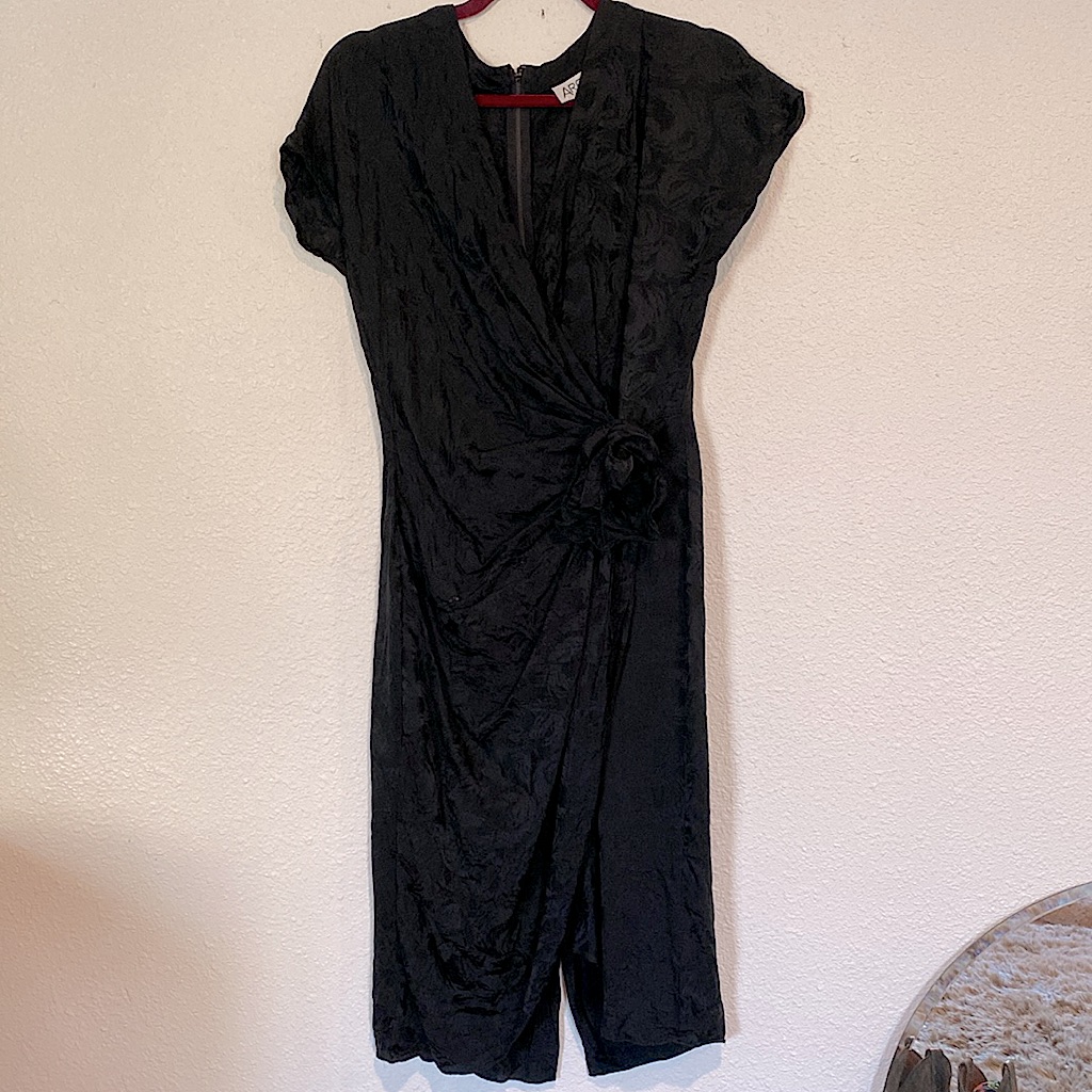Vtg Silk Jacquard Midi Dress